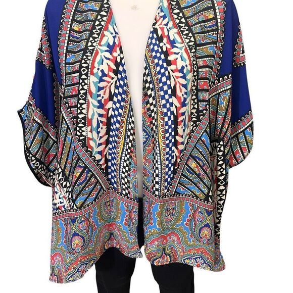 RED Saks Fifth Avenue Ikat Open Kimono Cardigan Lightweight Oversized XS - Picture 3 of 7